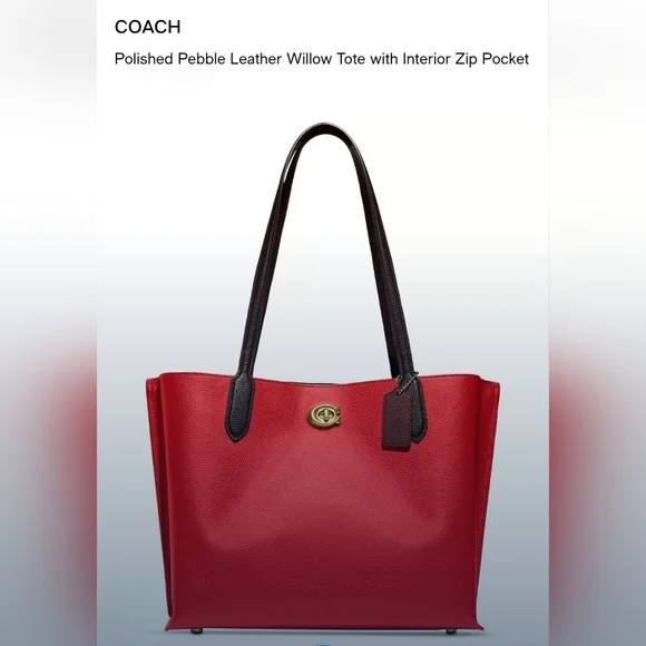 COACH Color-Block Leather Willow Tote Sport Red Multi NWT - Picture 2 of 6